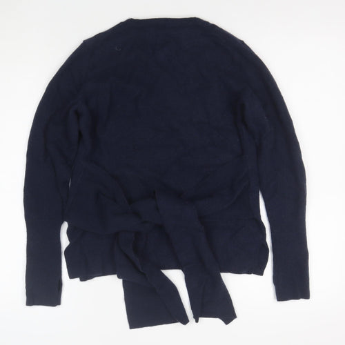 The White Company Women’s Blue Wool Cashmere Tie Hem Jumper Size M