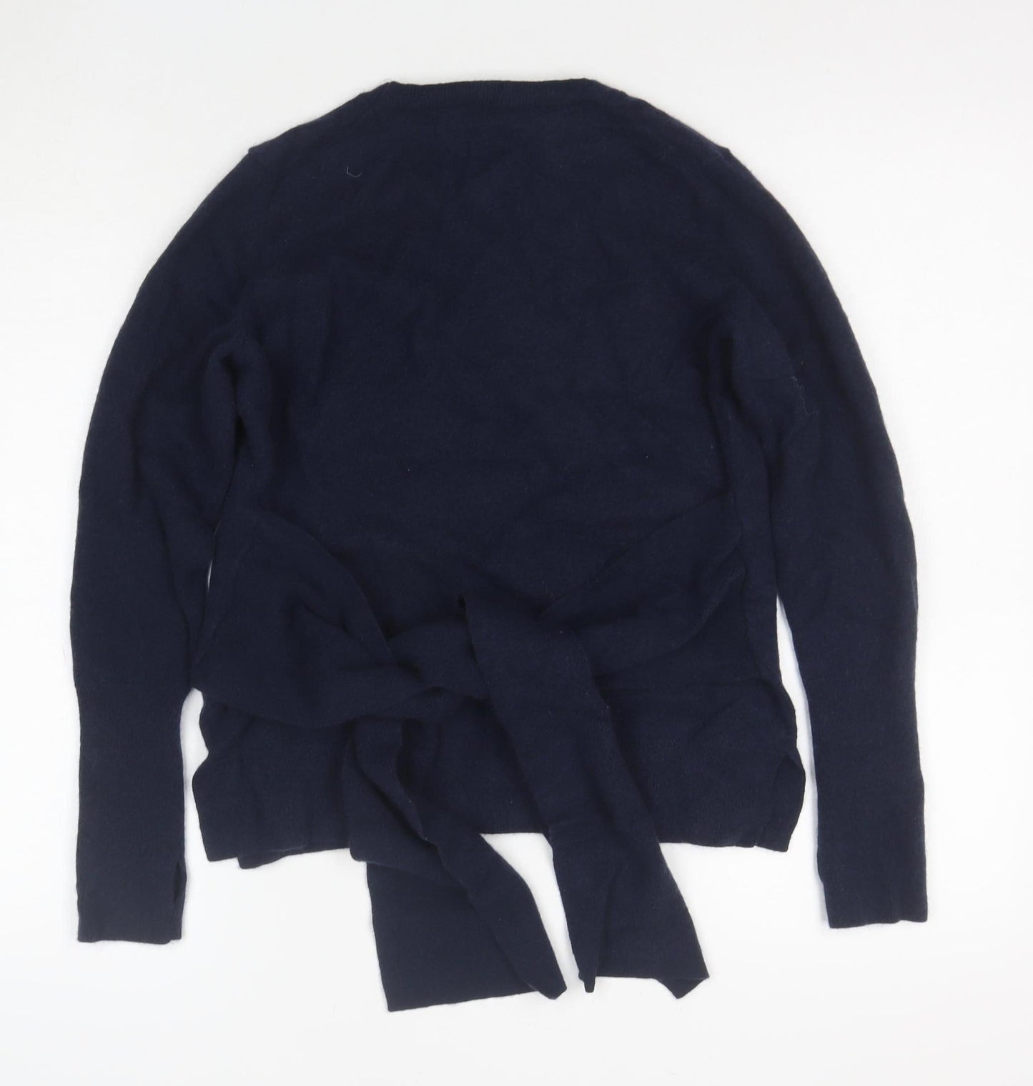 The White Company Women’s Blue Wool Cashmere Tie Hem Jumper Size M