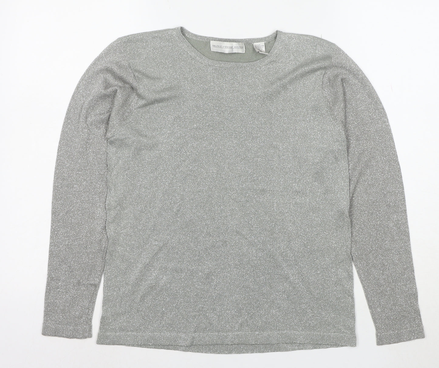 Valerie Stevens Petites Silver Long Sleeve Knit Top Women’s M
