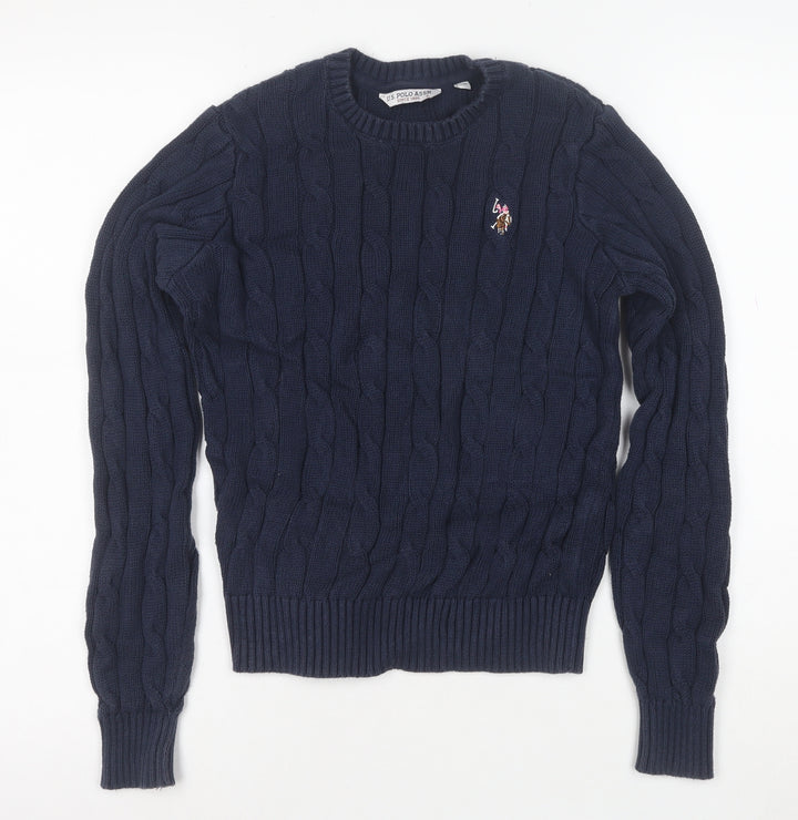 U.S. Polo Assn. Women's Blue Cable-Knit Cotton Jumper S