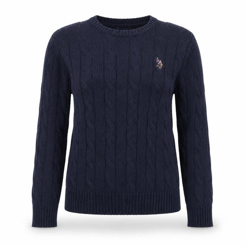 U.S. Polo Assn. Women's Blue Cable-Knit Cotton Jumper S