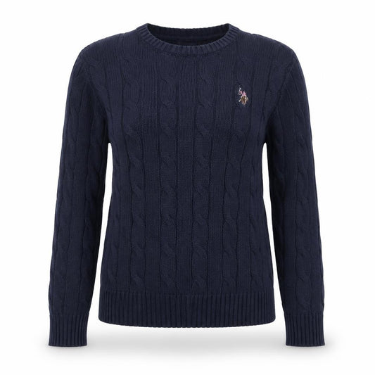 Front view of U.S. Polo Assn. Women's Blue Cable-Knit Cotton Jumper S