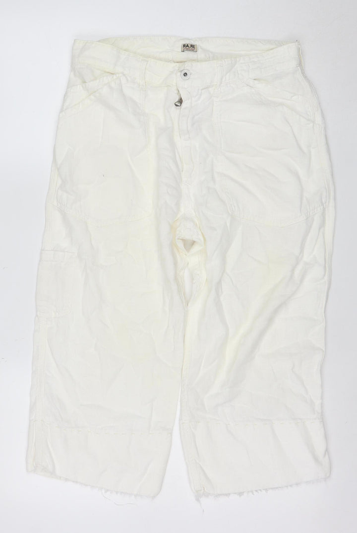 RA.RE Womens Ivory Linen Cotton Cargo Trousers Size 33
