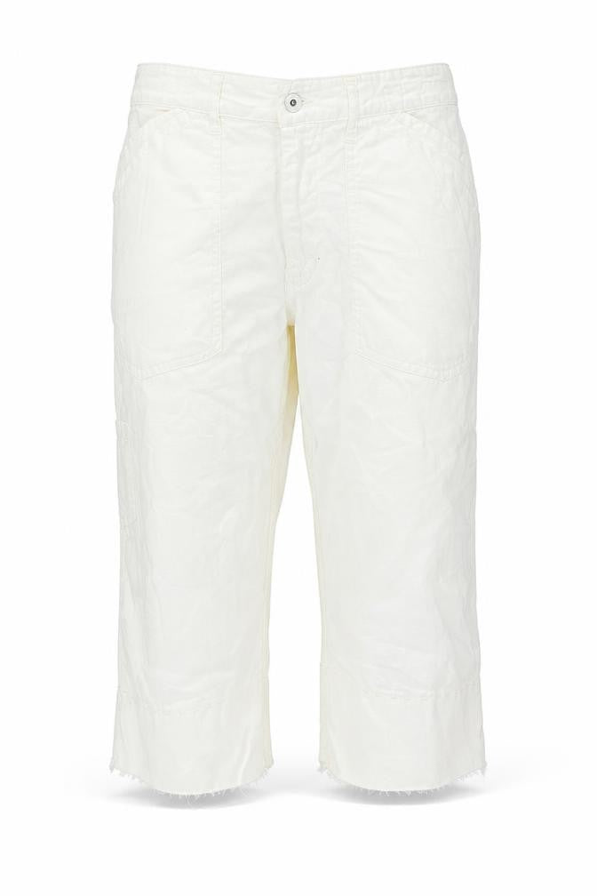 Front view of RA.RE women’s ivory linen cotton cargo trousers, size UK 33