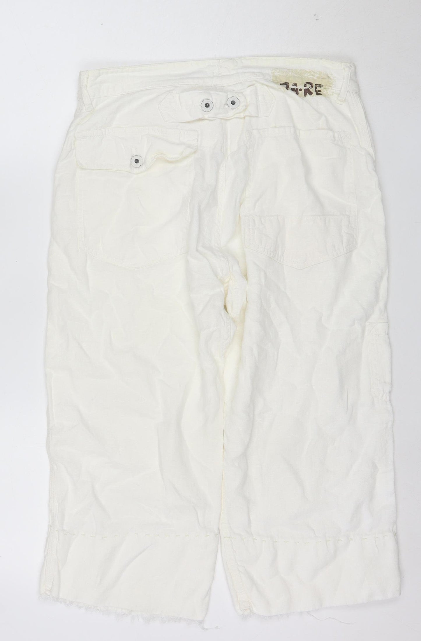 RA.RE Womens Ivory Linen Cotton Cargo Trousers Size 33