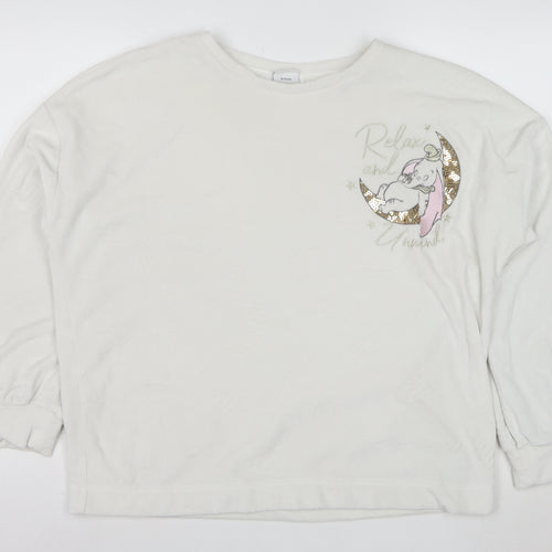 Disney Women White Dumbo Long Sleeve Nightshirt L