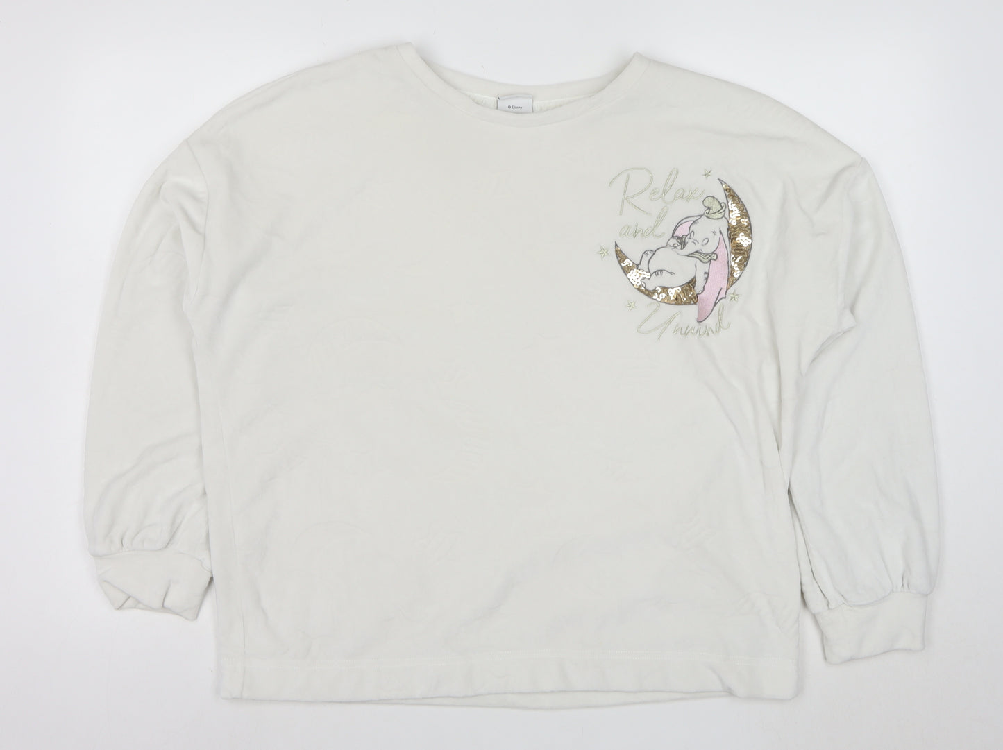 Disney Women White Dumbo Long Sleeve Nightshirt L