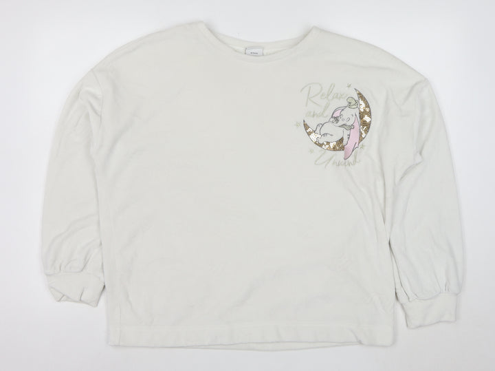 Disney Women White Dumbo Long Sleeve Nightshirt L