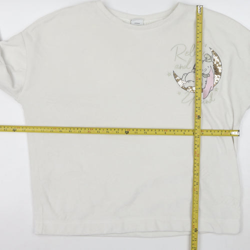 Disney Women White Dumbo Long Sleeve Nightshirt L