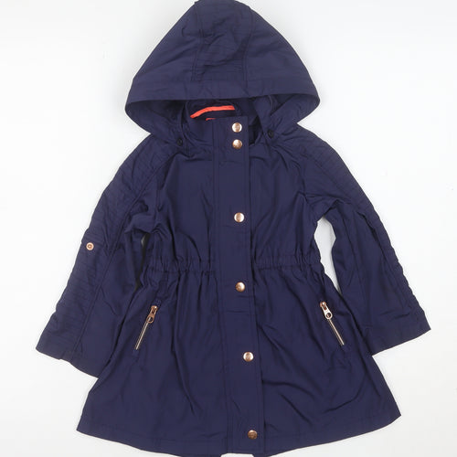 Baker by Ted Baker Girls Blue Hooded Mid-Length Parka Coat Age 4