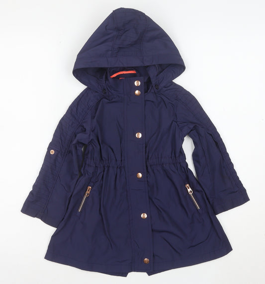 Baker by Ted Baker Girls Blue Hooded Mid-Length Parka Coat Age 4