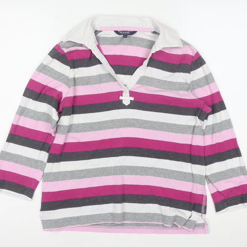 Maine New England Womens Multicoloured Striped Cotton Rugby Top Size 12