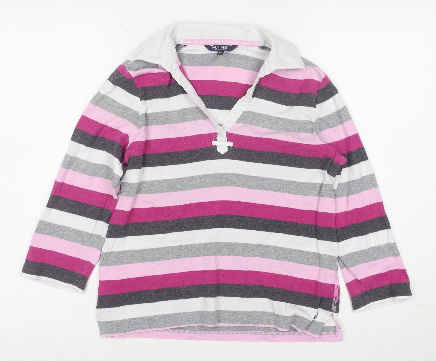 Maine New England Womens Multicoloured Striped Cotton Rugby Top Size 12