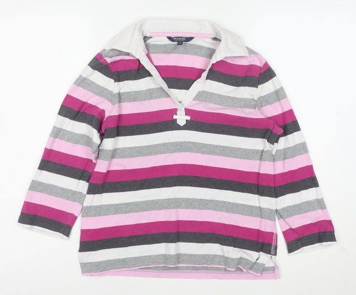 Maine New England Womens Multicoloured Striped Cotton Rugby Top Size 12