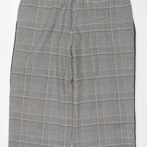 Marks and Spencer Women's Grey Check Elastic Waist Straight Trousers Size 20 Short
