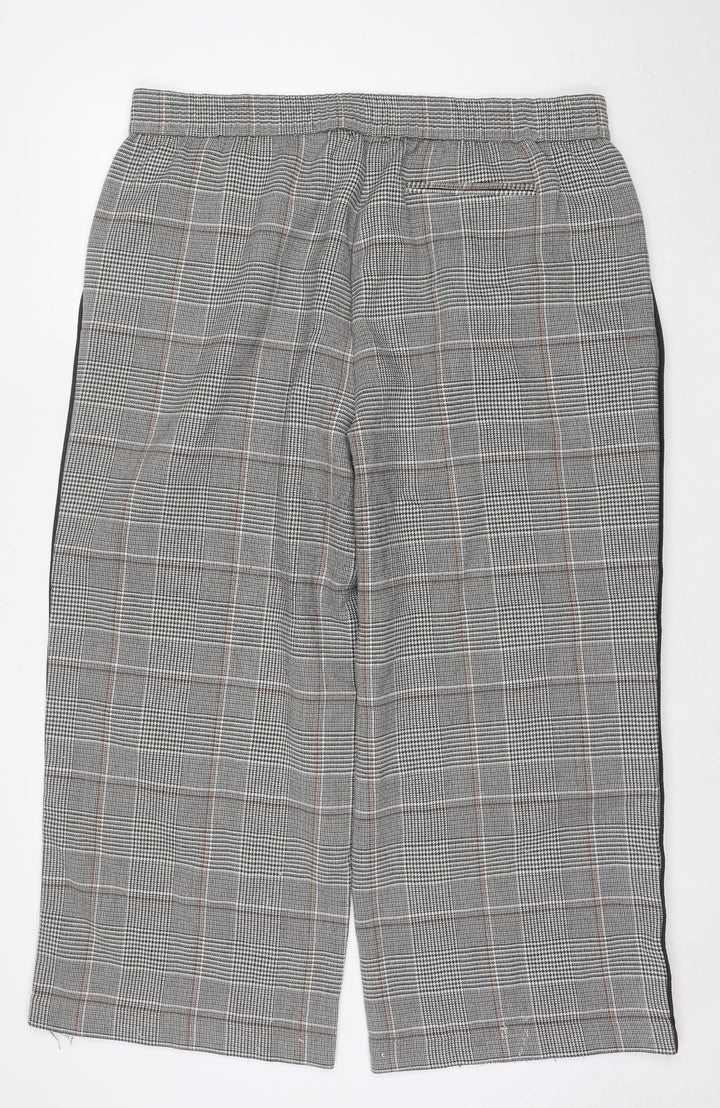 Marks and Spencer Women's Grey Check Elastic Waist Straight Trousers Size 20 Short