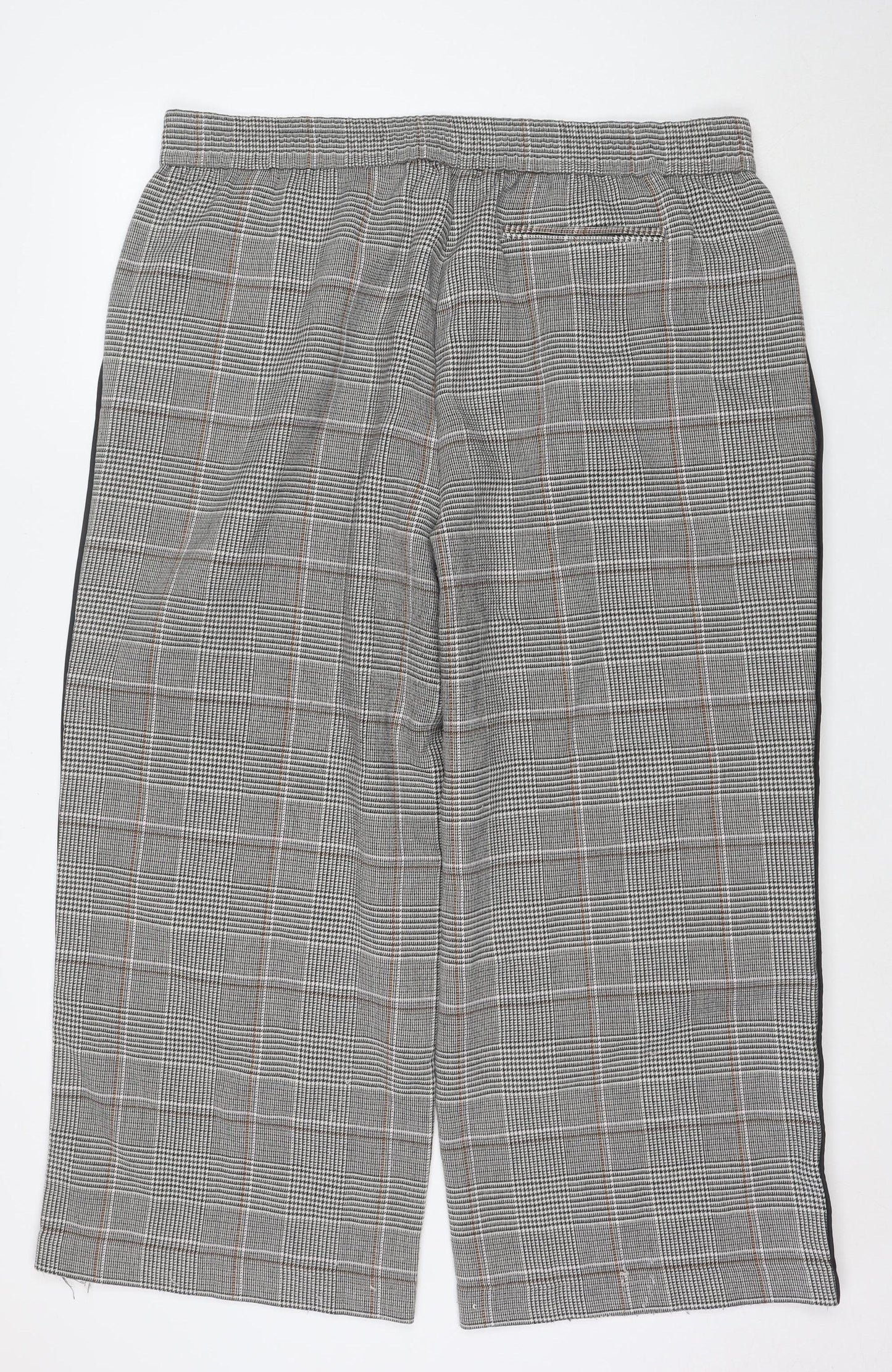Marks and Spencer Women's Grey Check Elastic Waist Straight Trousers Size 20 Short