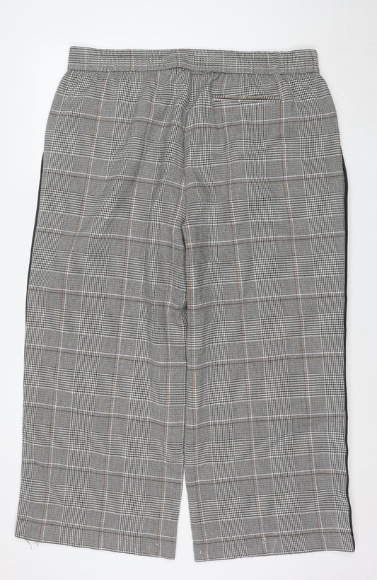 Marks and Spencer Women's Grey Check Elastic Waist Straight Trousers Size 20 Short
