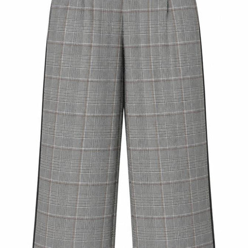 Marks and Spencer Women's Grey Check Elastic Waist Straight Trousers Size 20 Short