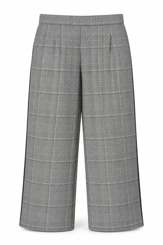 Front view of Marks & Spencer Women's Grey Check Elastic Waist Straight Trousers, size 20, Short