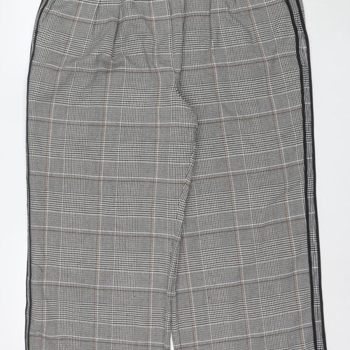 Marks and Spencer Women's Grey Check Elastic Waist Straight Trousers Size 20 Short