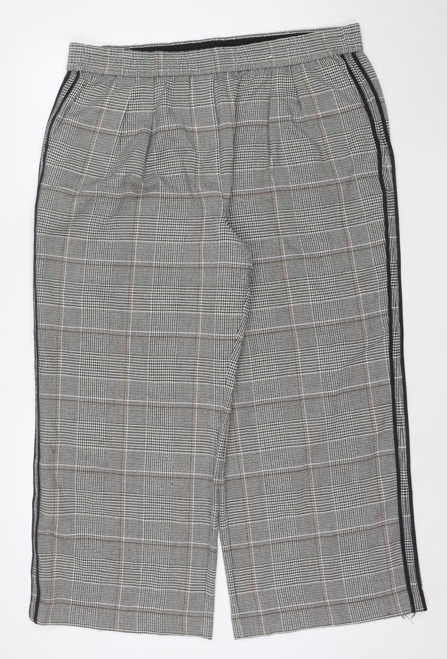 Marks and Spencer Women's Grey Check Elastic Waist Straight Trousers Size 20 Short