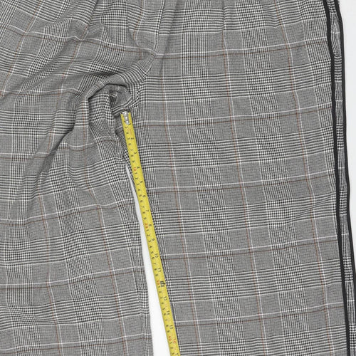 Marks and Spencer Women's Grey Check Elastic Waist Straight Trousers Size 20 Short
