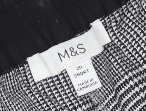 Marks and Spencer Women's Grey Check Elastic Waist Straight Trousers Size 20 Short