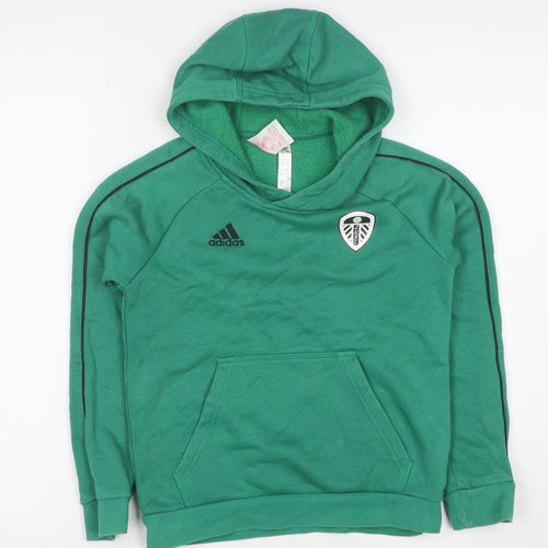 Adidas Boys Green Hoodie 9-10 Years Leeds United Pullover Sweatshirt