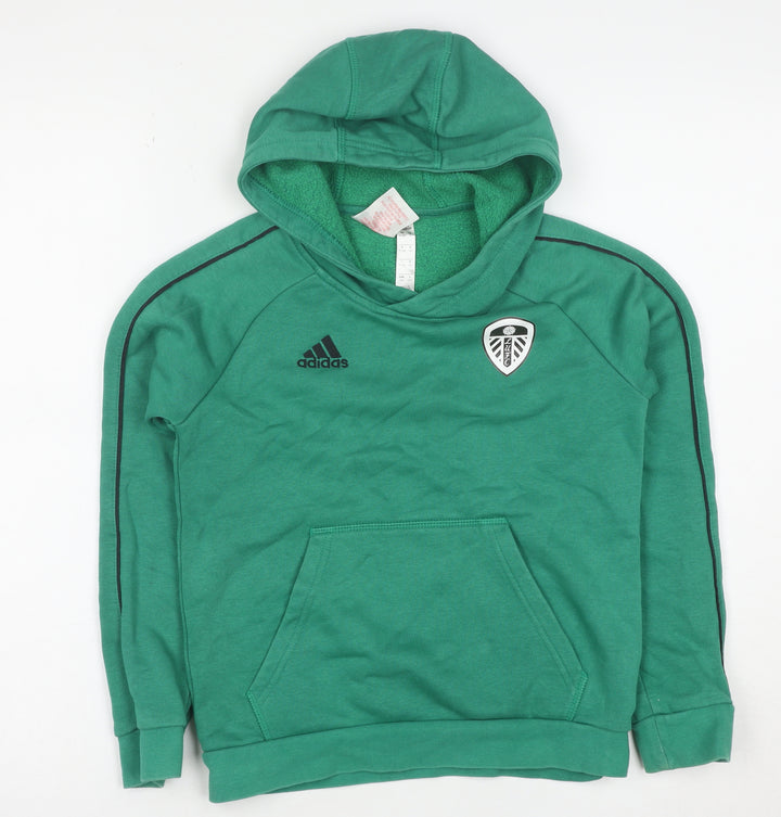 Adidas Boys Green Hoodie 9-10 Years Leeds United Pullover Sweatshirt