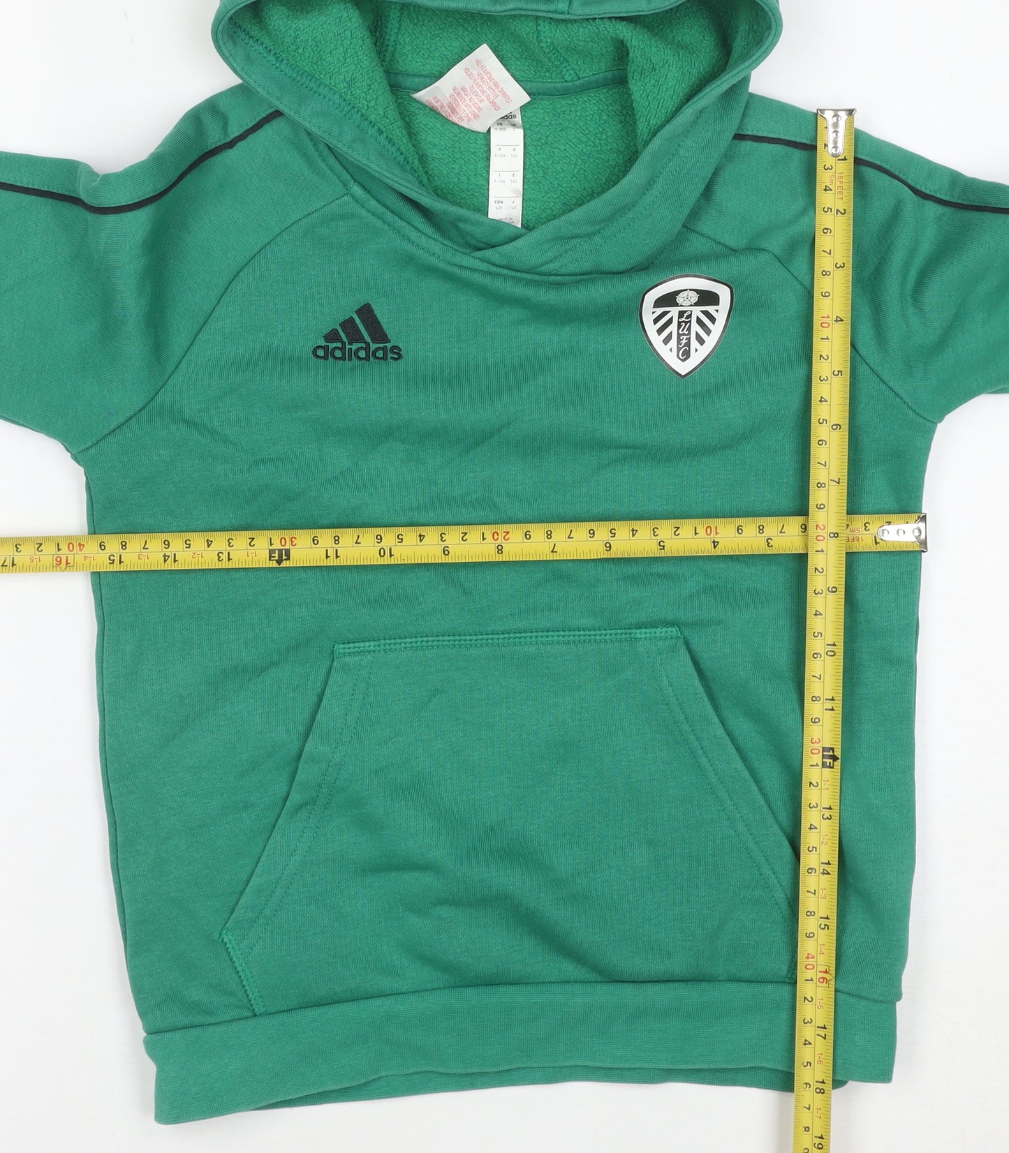 Adidas Boys Green Hoodie 9-10 Years Leeds United Pullover Sweatshirt