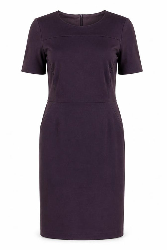 Front view of Basler Women Purple Short Sleeve Sheath Kneelength Dress, size 12