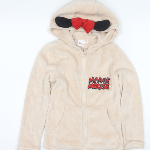 Disney Girls Beige Minnie Mouse Full Zip Fleece Hoodie 9 Years