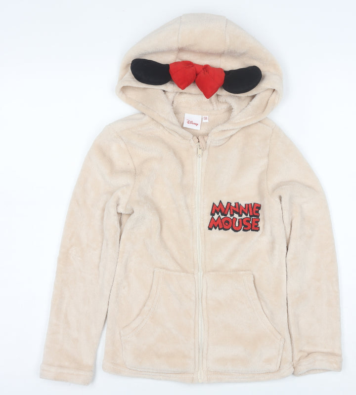 Disney Girls Beige Minnie Mouse Full Zip Fleece Hoodie 9 Years