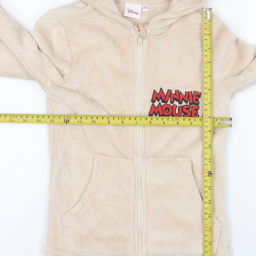 Disney Girls Beige Minnie Mouse Full Zip Fleece Hoodie 9 Years