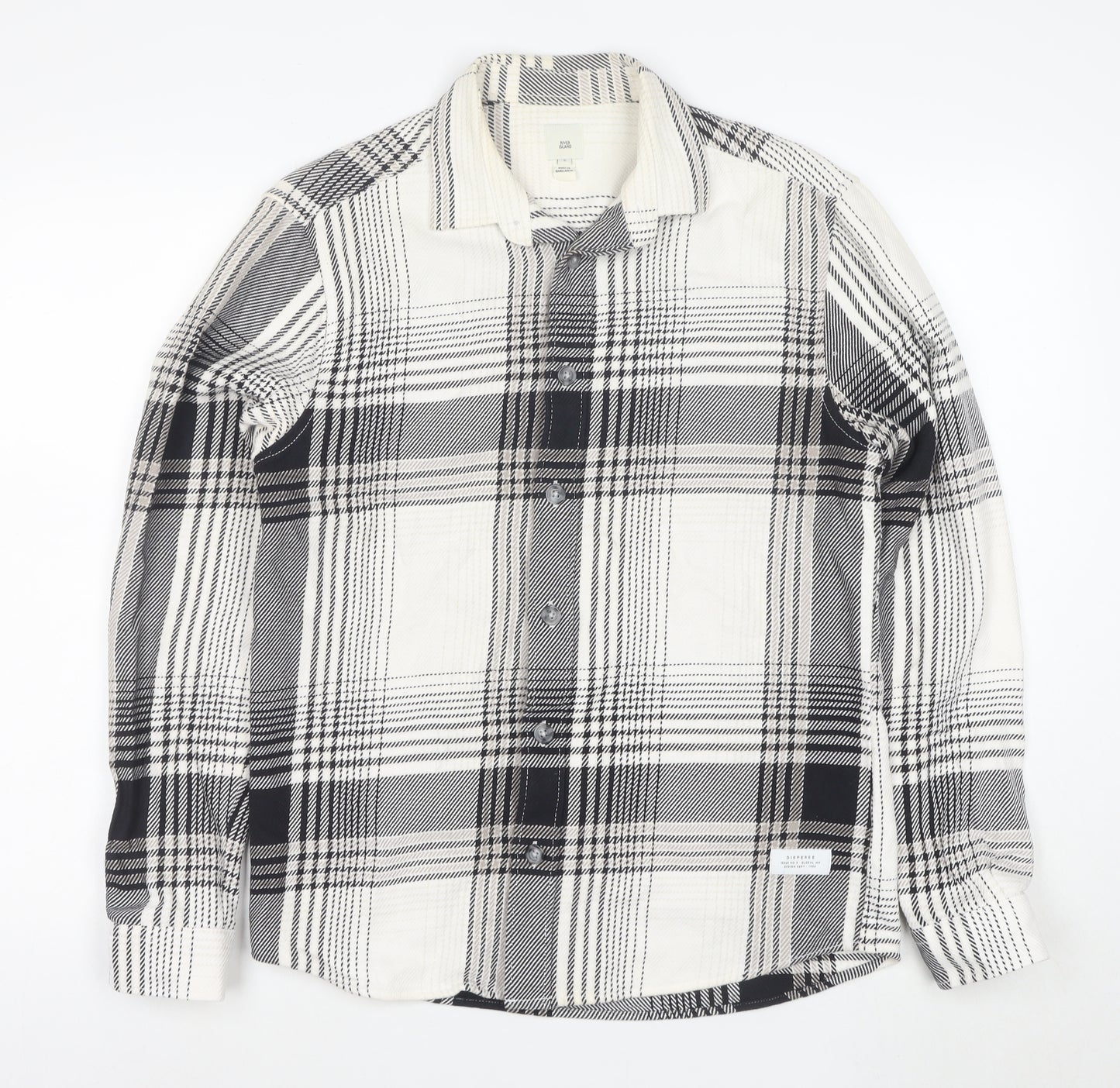 River Island Men's Black Plaid Button-Up Cotton Shirt Size S