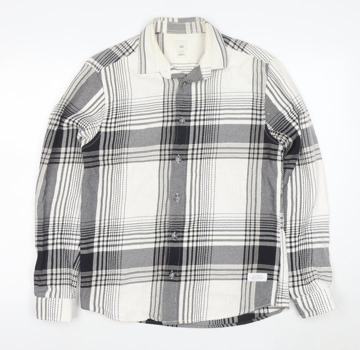 River Island Men's Black Plaid Button-Up Cotton Shirt Size S