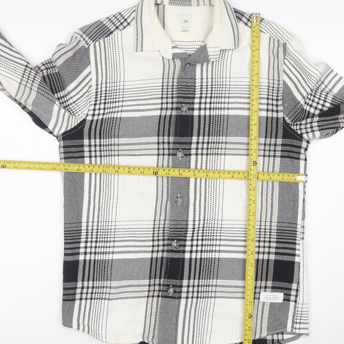 River Island Men's Black Plaid Button-Up Cotton Shirt Size S