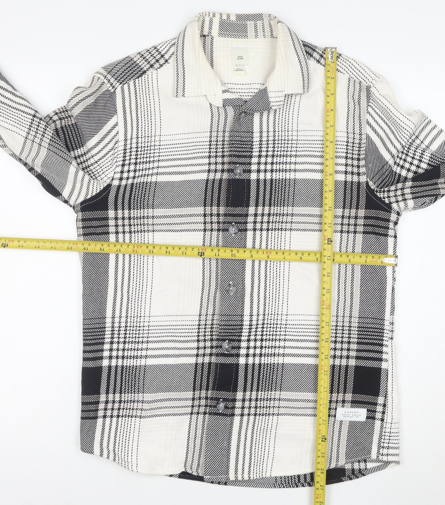 River Island Men's Black Plaid Button-Up Cotton Shirt Size S