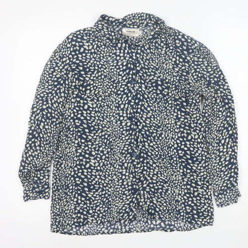 InWear Women's Blue Animal Print Long Sleeve Button-Up Blouse Size S