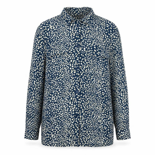 InWear Women's Blue Animal Print Long Sleeve Button-Up Blouse Size S