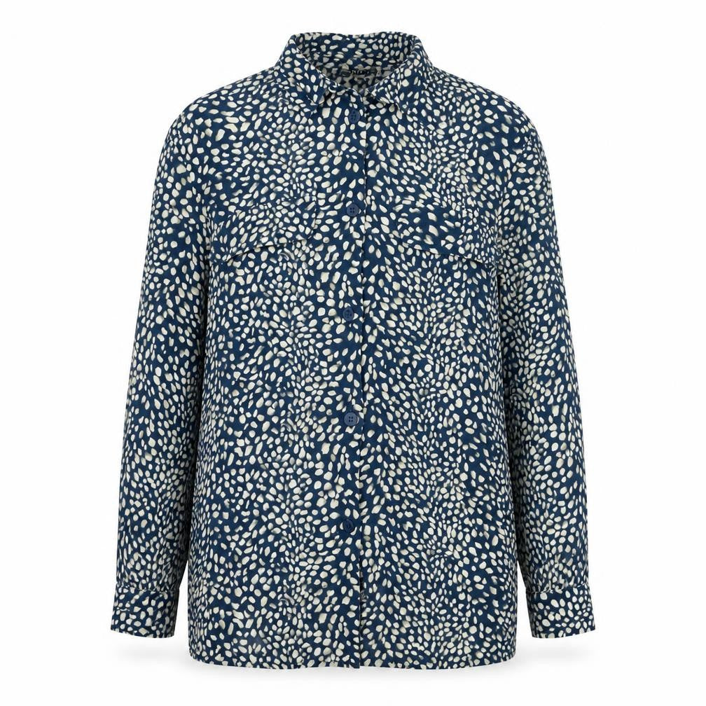 InWear Women's Blue Animal Print Long Sleeve Button-Up Blouse Size S