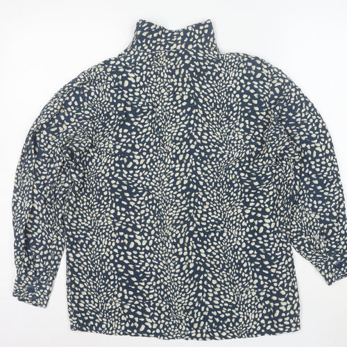 InWear Women's Blue Animal Print Long Sleeve Button-Up Blouse Size S