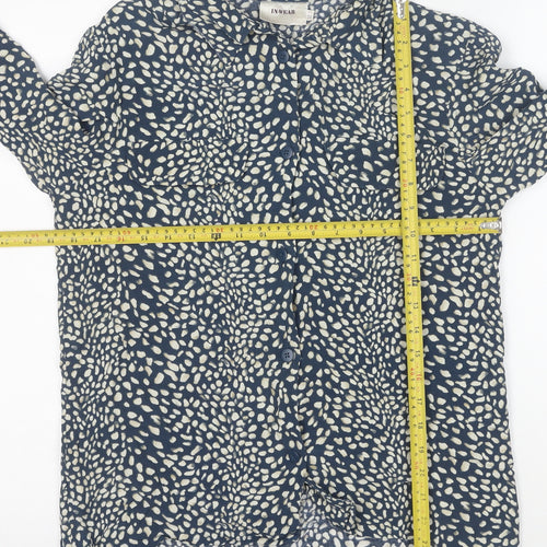 InWear Women's Blue Animal Print Long Sleeve Button-Up Blouse Size S