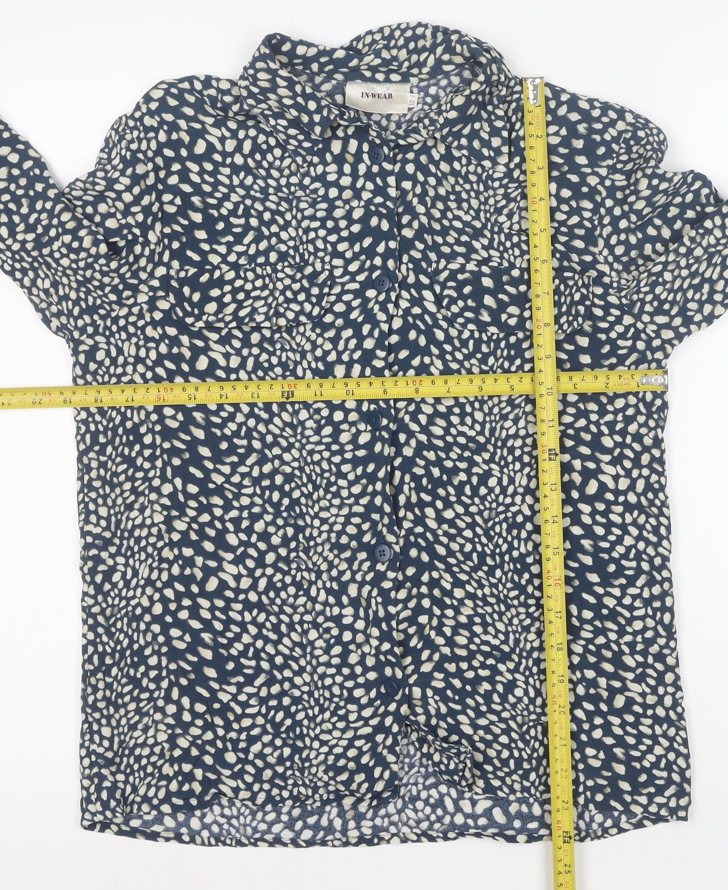 InWear Women's Blue Animal Print Long Sleeve Button-Up Blouse Size S
