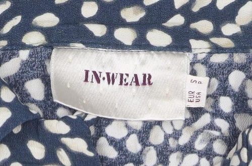InWear Women's Blue Animal Print Long Sleeve Button-Up Blouse Size S