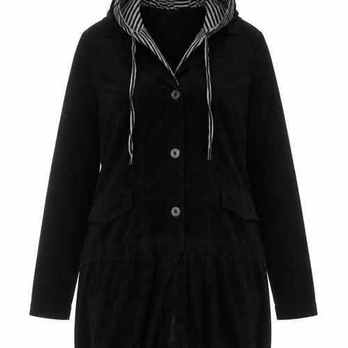 Myrine Essentials Women’s Black Corduroy Hooded Jacket Size L