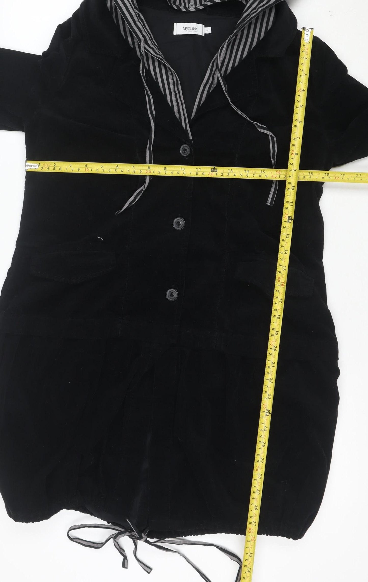 Myrine Essentials Women’s Black Corduroy Hooded Jacket Size L