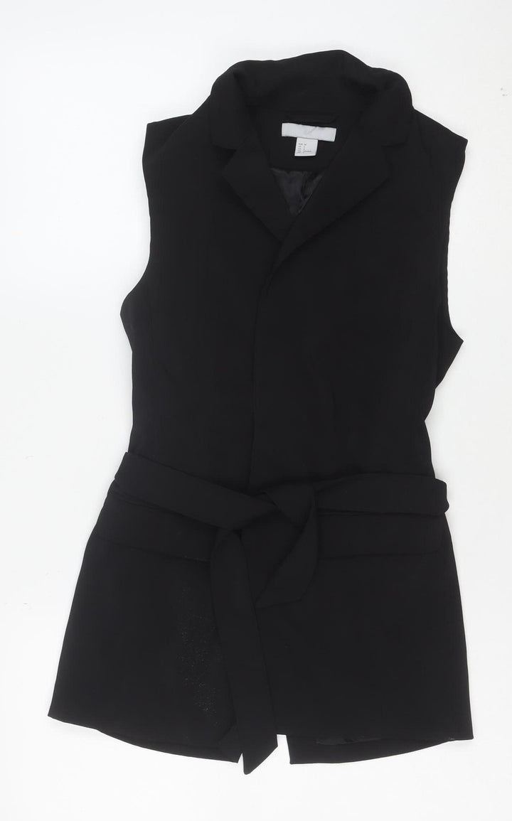 H&M Women's Black Belted Sleeveless Shorts Suit Size 8 Regular Fit