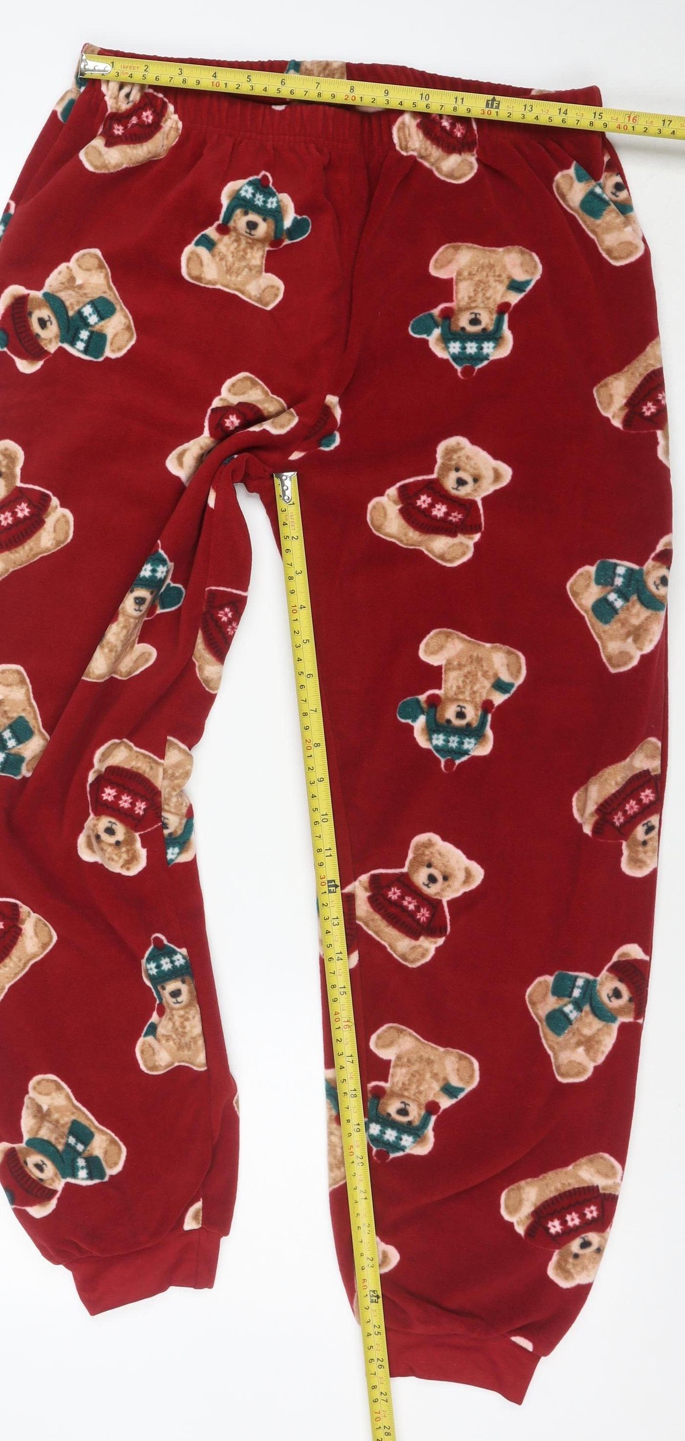 Men’s Red Christmas Bear Fleece Pyjama Pants Medium